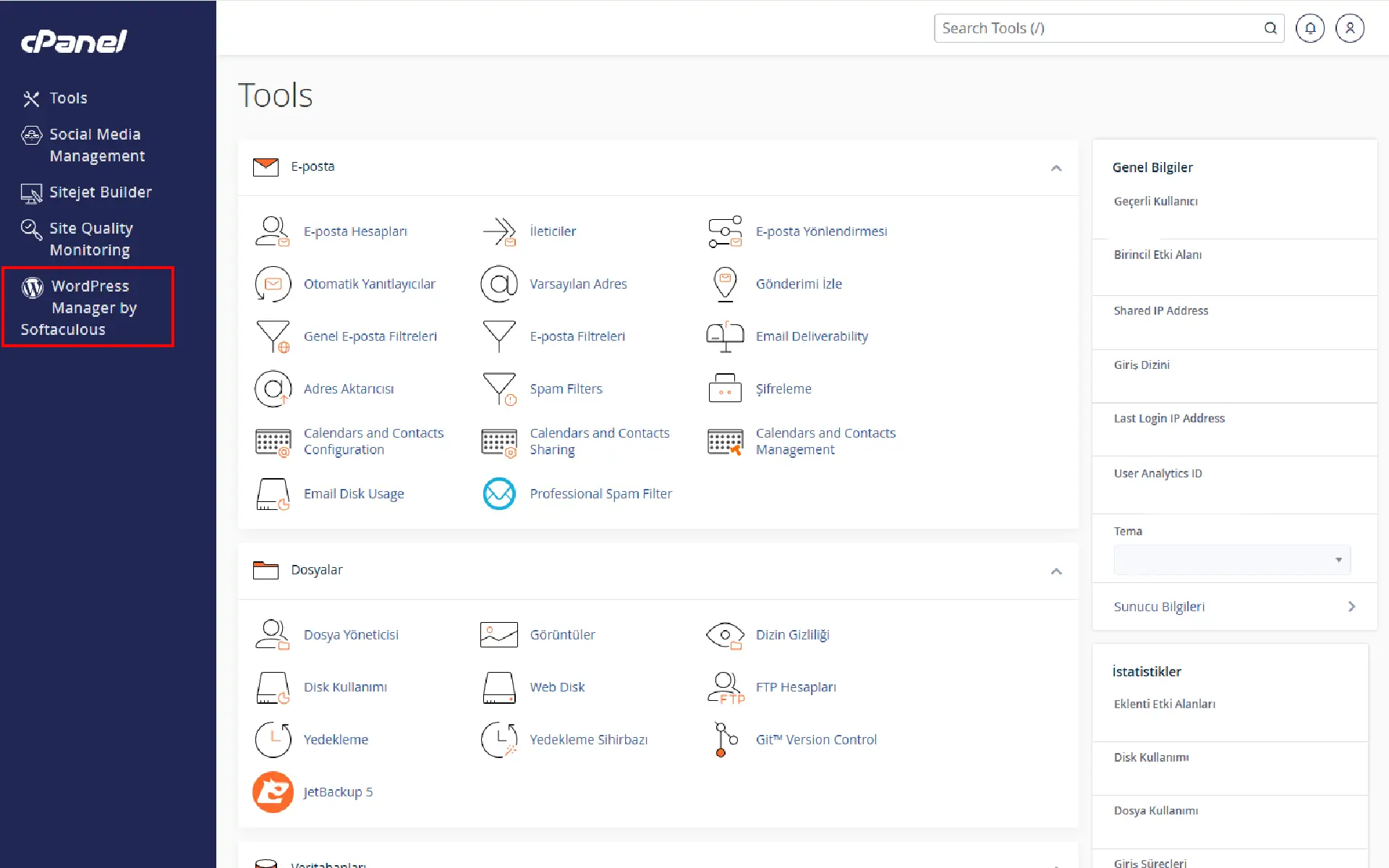 WordPress Manager by Softaculous Aracını Bulun
